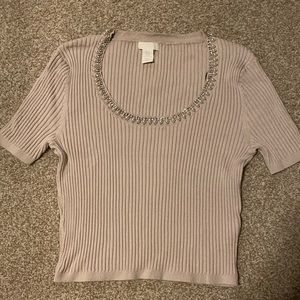 H&M beaded neck line / short sleeve shirt